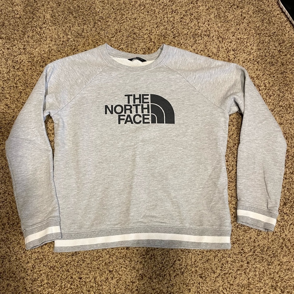 The North Face Women’s Light Gray & White Striped Sweatshirt